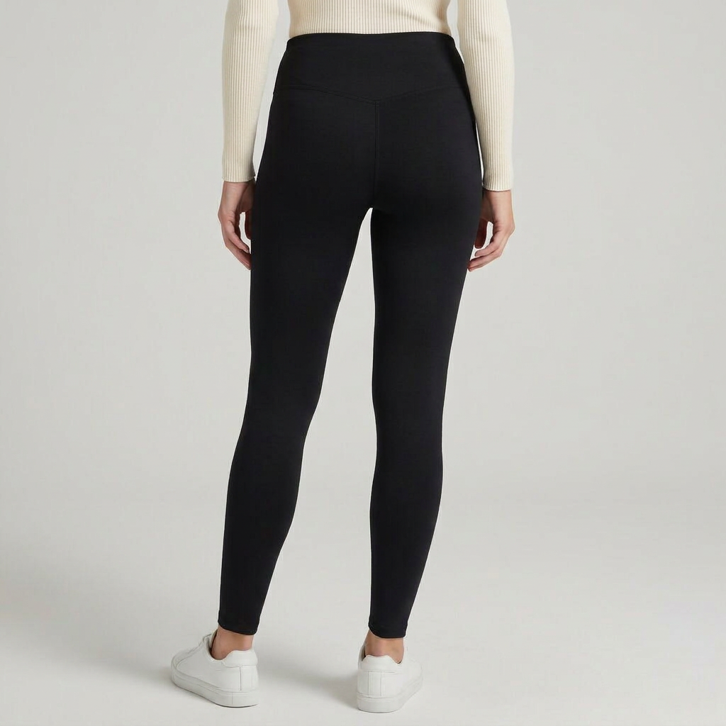 Schwarze Fleece Leggings mit hohem Bund von hinten getragen