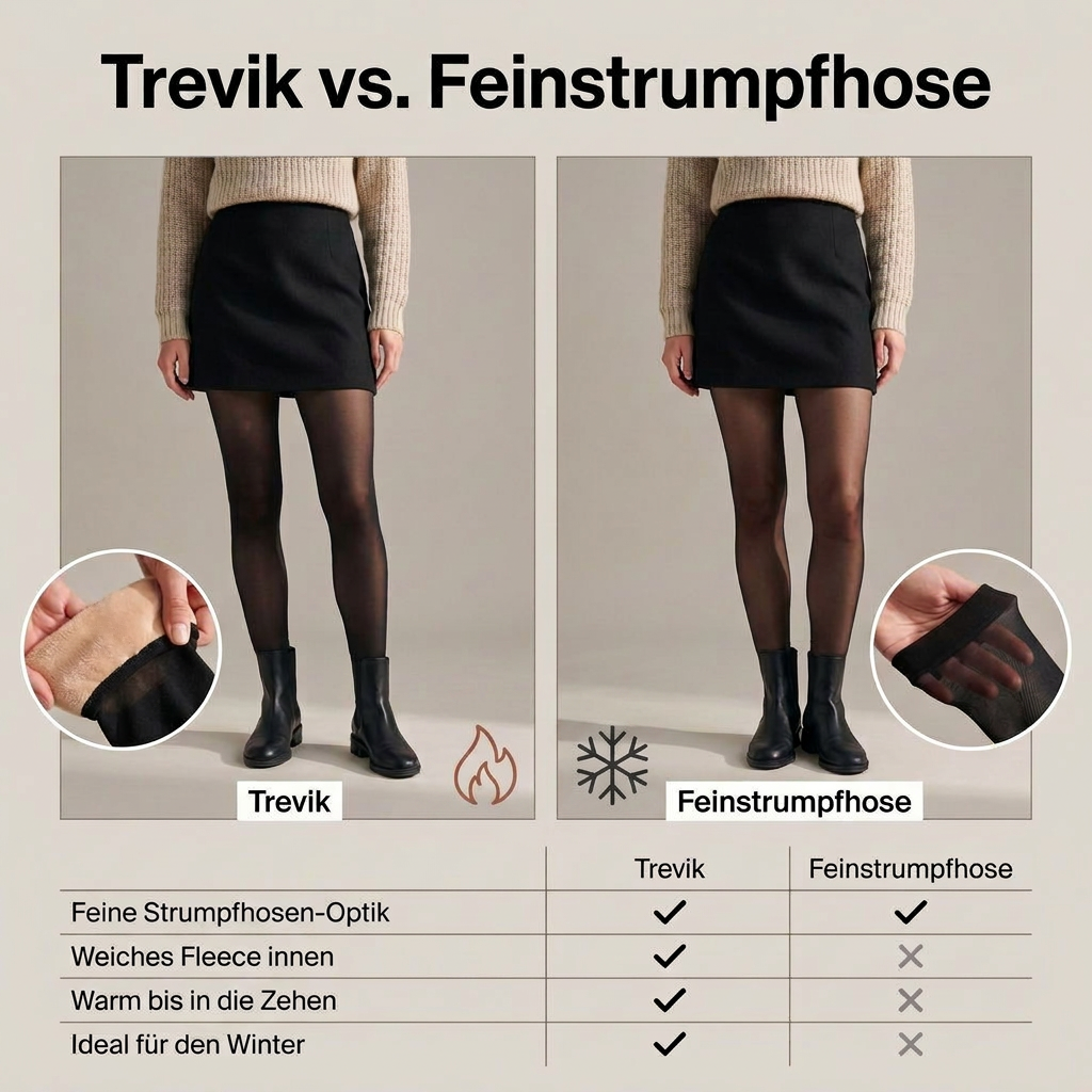 Vergleich gefütterte Winterstrumpfhose und Feinstrumpfhose zum Rock