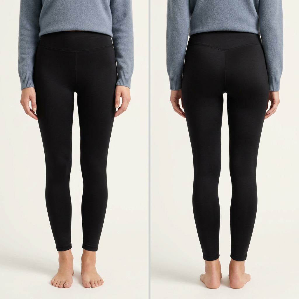 Schwarze Thermo Leggings getragen von vorne und hinten