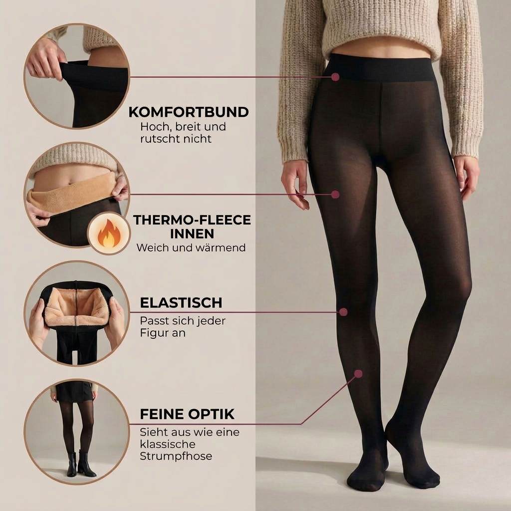 Thermo Strumpfhose mit Komfortbund, Fleece innen und feiner Optik